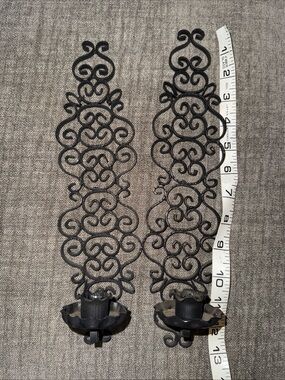 Ornate Black Scroll Wall Candle Sconces - Pair